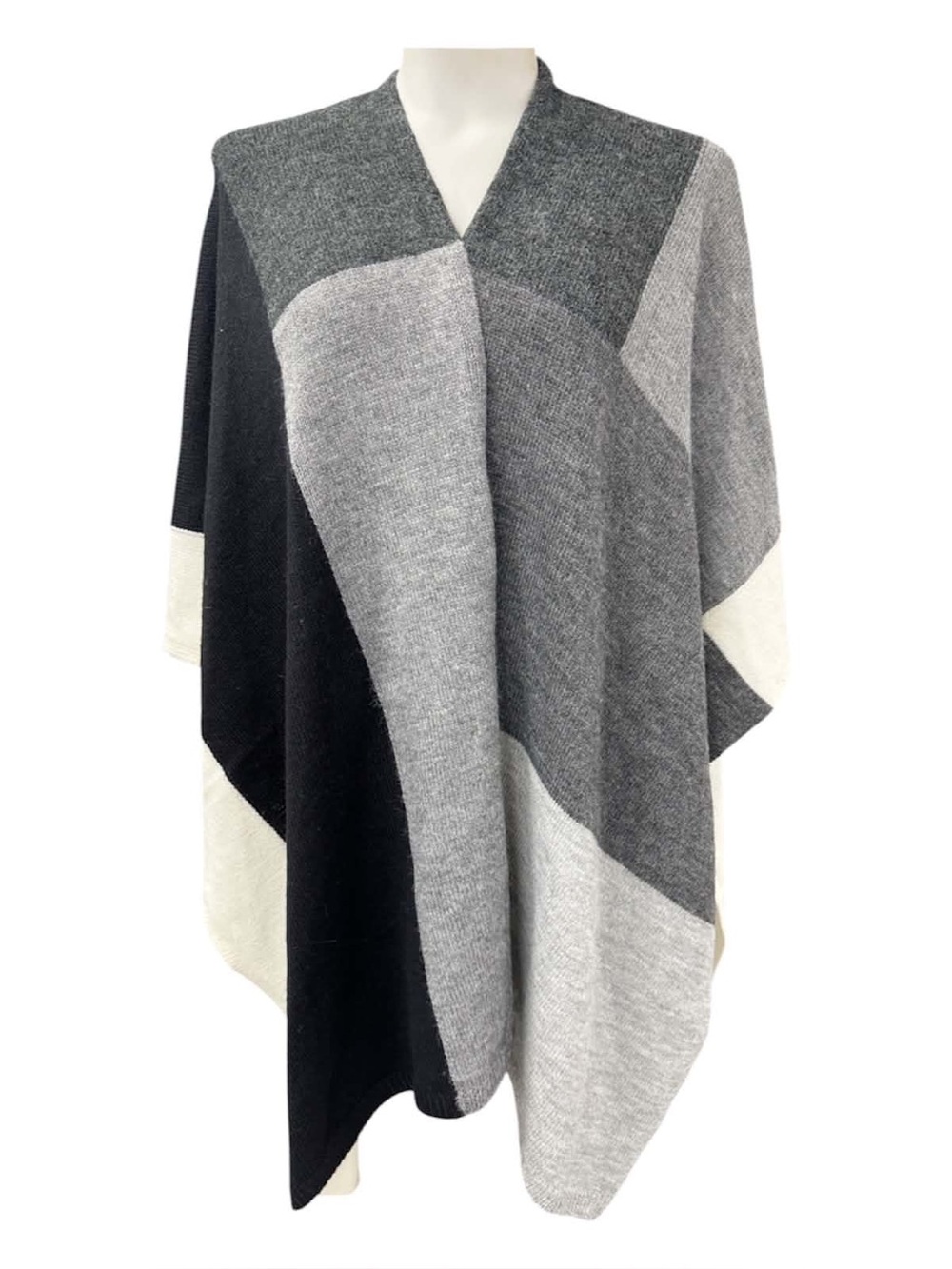 Echo Colorblock Knit Poncho in Black, Gray & Cream Size O/S